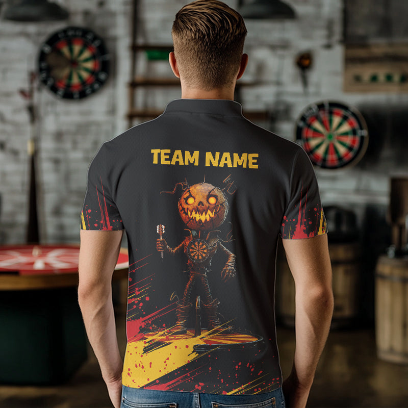 Custom Black-Yellow Pumpkins Funny Halloween Dart Shirts For Men Dart Tournament Jerseys NYN0030