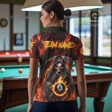 Load image into Gallery viewer, Grim Reaper 8 Ball Billiard Shirt For Women Custom Red Flames 8 Ball Pool Billiard Team Attire NYN3146