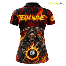 Load image into Gallery viewer, Grim Reaper 8 Ball Billiard Shirt For Women Custom Red Flames 8 Ball Pool Billiard Team Attire NYN3146