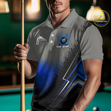 Load image into Gallery viewer, Personalized Grey And Blue Splatter 8 Ball Pool Billiard Shirt For Men Custom Billiard Team Jersey NYN3147