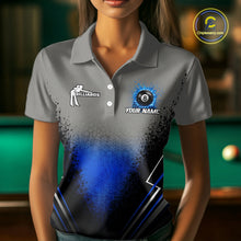 Load image into Gallery viewer, Personalized Grey And Blue Splatter 8 Ball Pool Billiard Shirt For Women Custom Billiard Team Jersey NYN3147