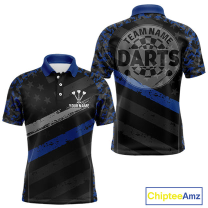 Grey Darts & Azure Camo Pattern Darts Shirt For Men - Custom Team & Player Name NYN0360