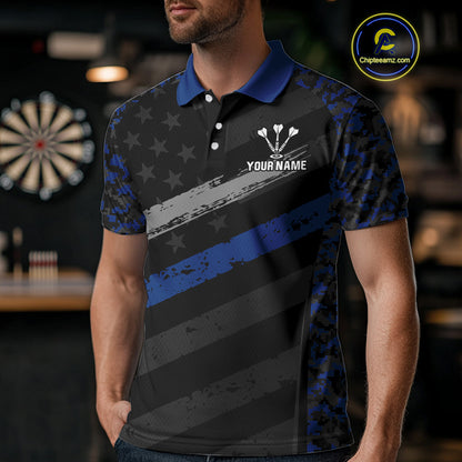 Grey Darts & Azure Camo Pattern Darts Shirt For Men - Custom Team & Player Name NYN0360