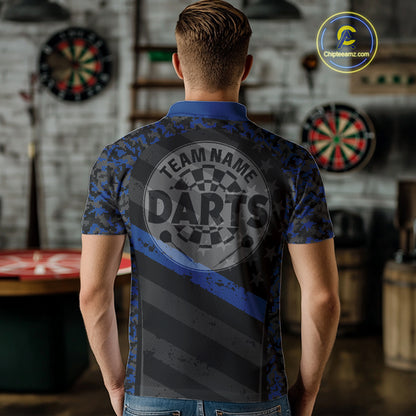 Grey Darts & Azure Camo Pattern Darts Shirt For Men - Custom Team & Player Name NYN0360