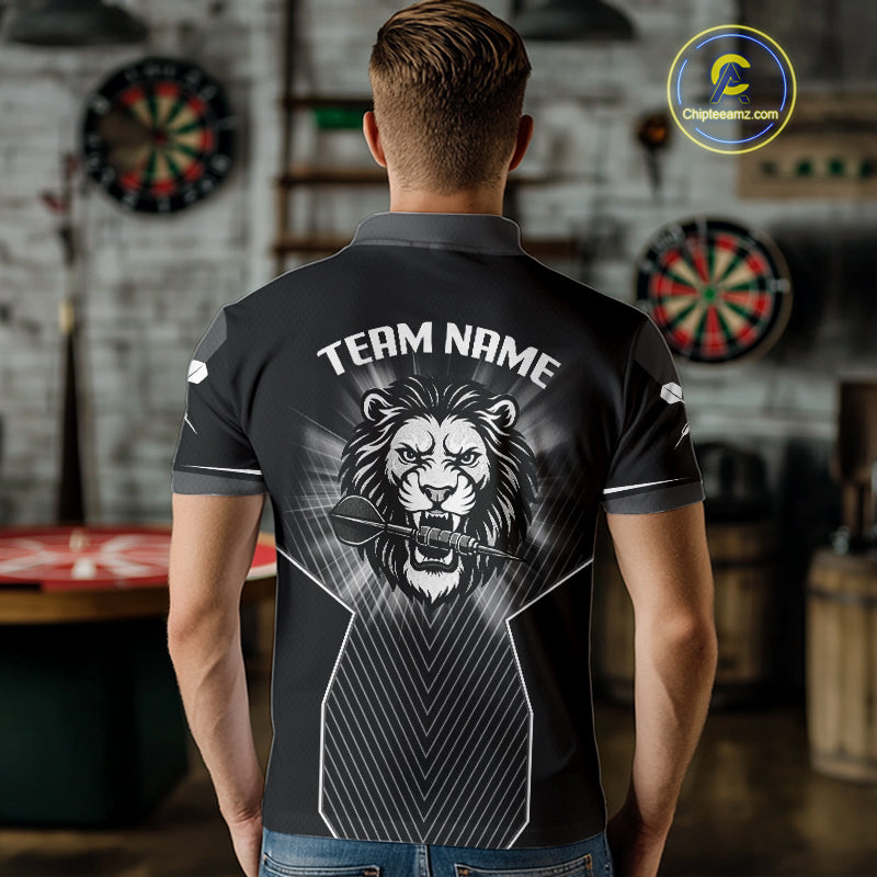 Dart Arrow & Lion Head Black Darts Shirt For Men - Custom Team & Player Name NYN0362