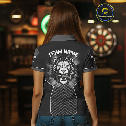 Dart Arrow & Lion Head Black Darts Shirt For Women - Custom Team & Player Name NYN0362