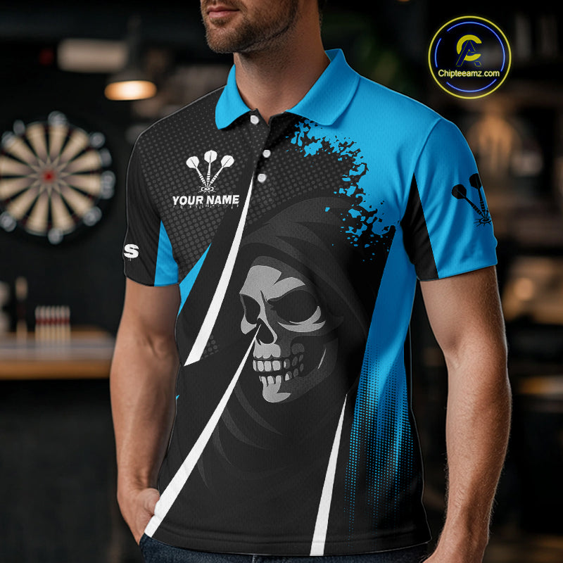 Blue Grim Reaper Holding Dart Arrow Darts Shirt For Men Custom Team Name NYN0367