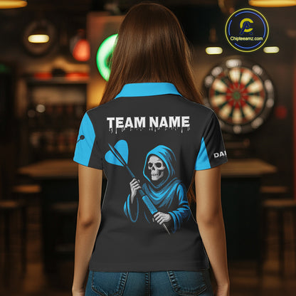 Blue Grim Reaper Holding Dart Arrow Darts Shirt For Men Custom Team Name NYN0367