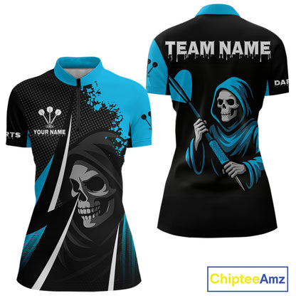 Blue Grim Reaper Holding Dart Arrow Darts Shirt For Men Custom Team Name NYN0367
