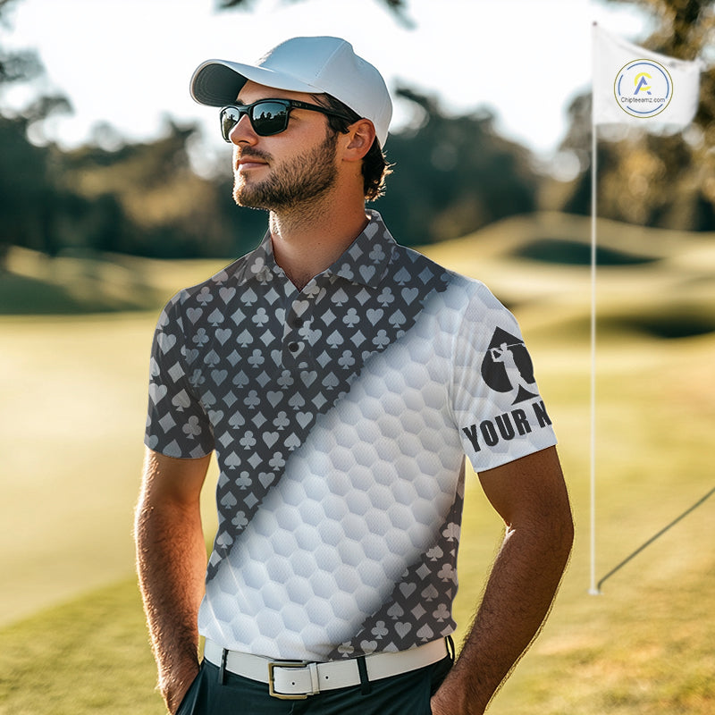 Mens Grey Poker Golf Shirt Custom Poker White Golf Ball Polo, Golf Team Outfits For Golfers NYN3332
