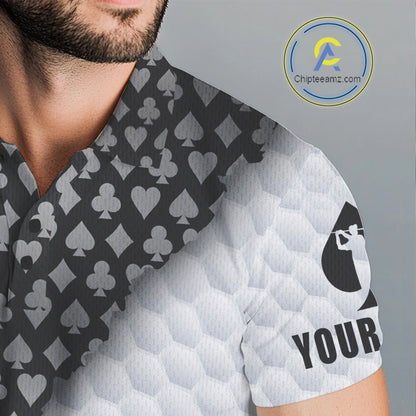 Grey poker golf polo long sleeve shirt for men custom white golf ball team apparel