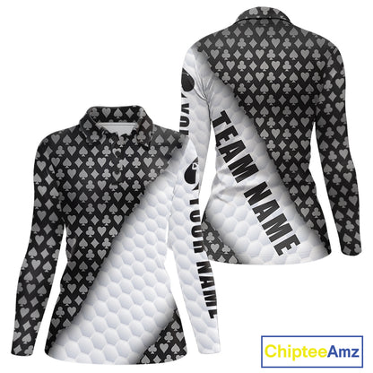 Grey poker golf polo long sleeve shirt for women custom white golf ball team apparel