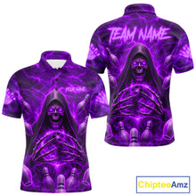 Load image into Gallery viewer, Lightning Thunder Skull Reaper Bowling Polo Shirt For Men Custom Team Bowling League Jersey Personalized Purple Skull Bowling Apparel