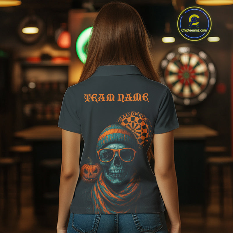 Custom Halloween Women Darts Shirt Personalized Halloween Pumpkin Skull Darts Jerseys NYN1230