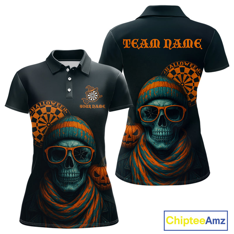 Custom Halloween Women Darts Shirt Personalized Halloween Pumpkin Skull Darts Jerseys NYN1230