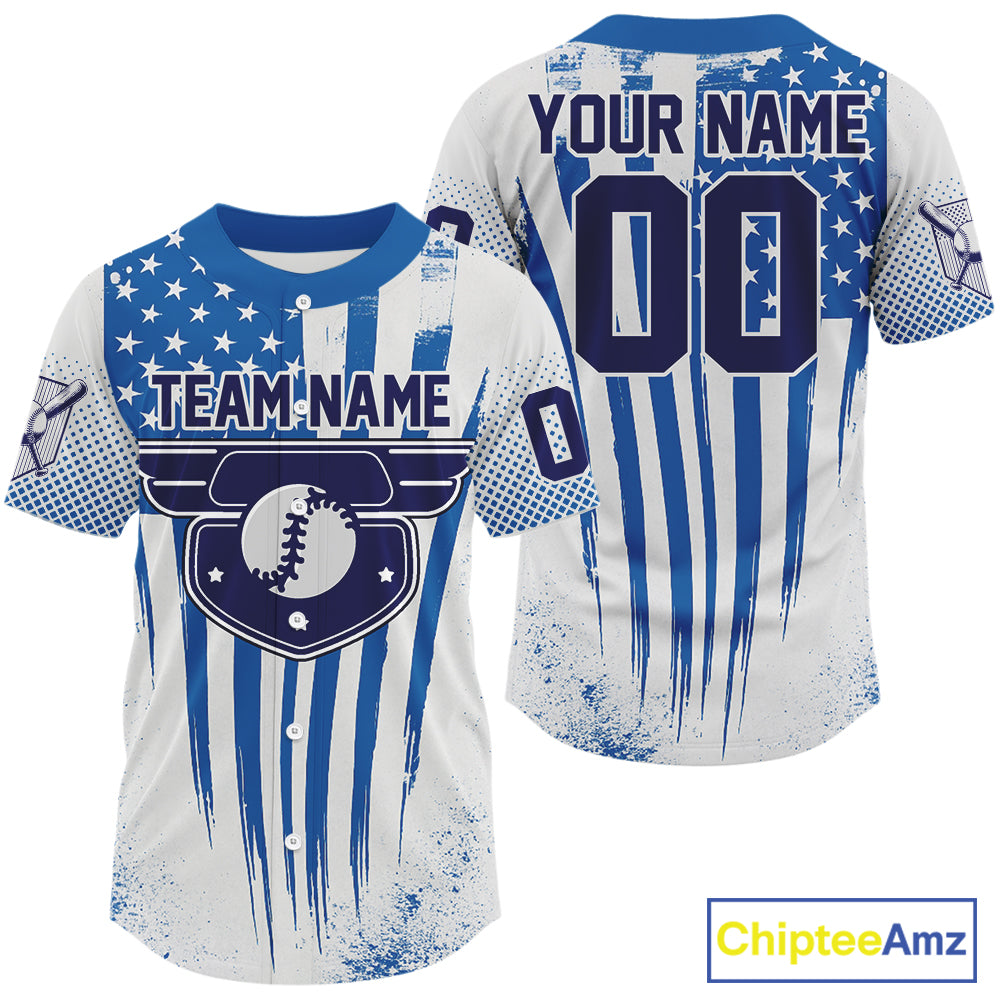 Custom Blue And White Patriotic Baseball Ball Shirt For Men US Flag Baseball Team Jerseys NYN1512