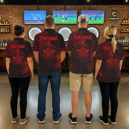 Red Grunge Roses Heart Dartboard Women Darts Valentine Shirt Custom Dart Quarter-Zip Couple Gifts NYN2573