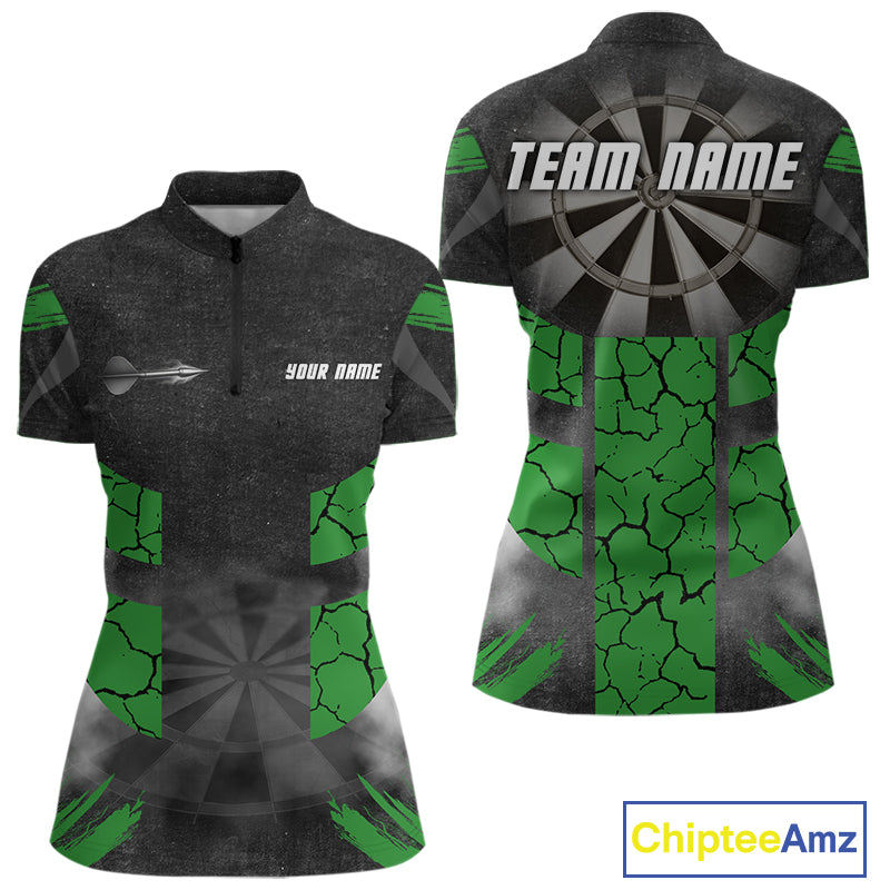 Dartboard & Green Cracked Pattern For Champions Darts Shirt For Women - Custom Name NYN0370