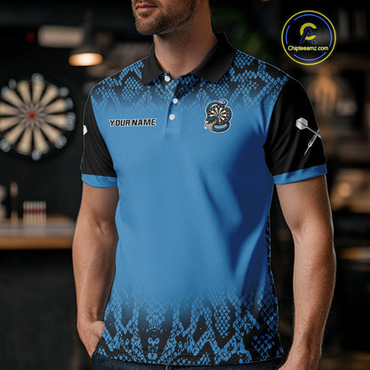 Navy Snake & Reptile Skin With Striking Dartboard Darts Shirt For Men - Custom Name NYN0372