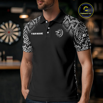 Grey Snake & Reptile Skin With Striking Dartboard Darts Shirt For Men - Custom Team Name NYN0374