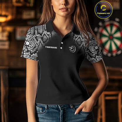 Grey Snake & Reptile Skin With Striking Dartboard Darts Shirt For Women - Custom Team Name NYN0374