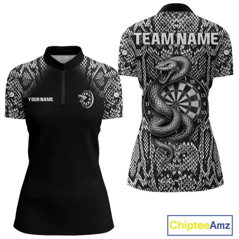 Grey Snake & Reptile Skin With Striking Dartboard Darts Shirt For Women - Custom Team Name NYN0374