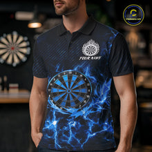 Load image into Gallery viewer, Custom Thunder Lightning Dartboard Men Dart Polo &amp; 1/4-Zip Shirt, Gifts For Dart Players | Blue NYN3337