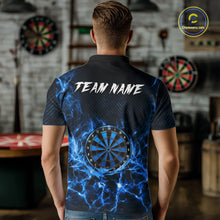 Load image into Gallery viewer, Custom Thunder Lightning Dartboard Men Dart Polo &amp; 1/4-Zip Shirt, Gifts For Dart Players | Blue NYN3337