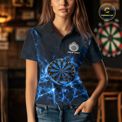 Custom Thunder Lightning Dartboard Women Dart Polo & 1/4-Zip Shirt, Gifts For Dart Players | Blue NYN3337