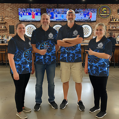 Custom Thunder Lightning Dartboard Women Dart Polo & 1/4-Zip Shirt, Gifts For Dart Players | Blue NYN3337