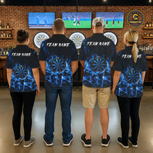 Load image into Gallery viewer, Custom Thunder Lightning Dartboard Men Dart Polo &amp; 1/4-Zip Shirt, Gifts For Dart Players | Blue NYN3337