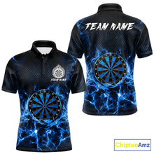 Load image into Gallery viewer, Blue thunder lightning dartboard dart polo shirt for men custom dart apparel