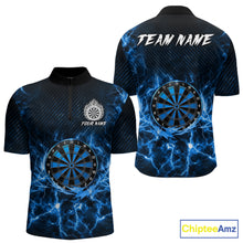 Load image into Gallery viewer, Blue thunder lightning dartboard dart 1/4-zip shirt for men custom dart apparel