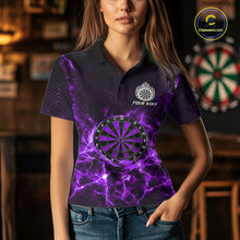 Load image into Gallery viewer, Custom Thunder Lightning Dartboard Women Dart Polo &amp; 1/4-Zip Shirt, Gifts For Dart Players | Purple NYN3338