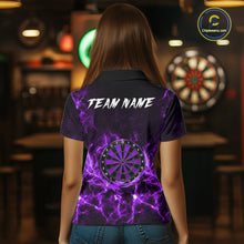 Load image into Gallery viewer, Custom Thunder Lightning Dartboard Women Dart Polo &amp; 1/4-Zip Shirt, Gifts For Dart Players | Purple NYN3338