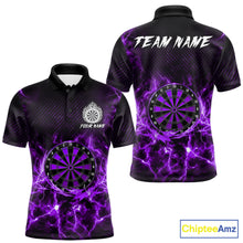Load image into Gallery viewer, Purple thunder lightning dartboard dart polo shirt for men custom dart jersey