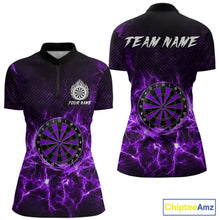 Load image into Gallery viewer, Purple thunder lightning dartboard dart 1/4-zip shirt for women custom dart jersey
