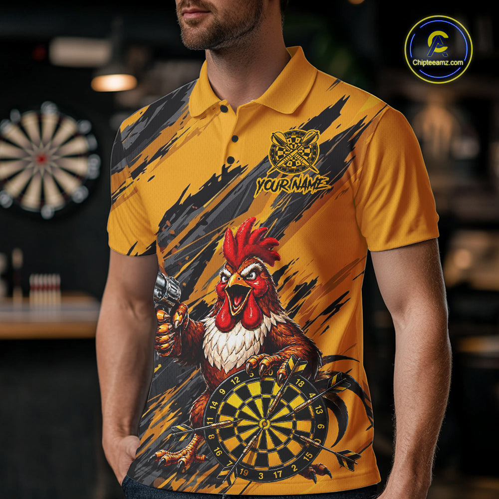 Black And Yellow Grunge Funny Men Dart Shirt Custom Rooster Gun Polo & 1/4-Zip Dart Clothing NYN3344