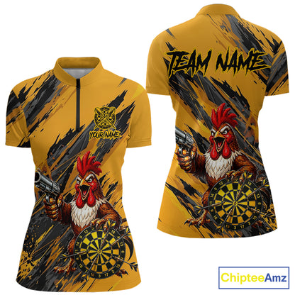 Black and yellow grunge rooster gun dart 1/4-zip shirt custom dart clothing for women