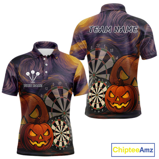 Pumpkin Dartboard 3D Custom Halloween Funny Darts Polo Jerseys For Men, Darts Shirt NYN0831
