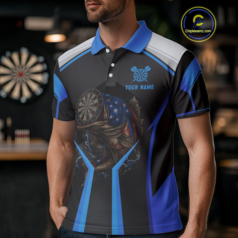 Custom Black Blue Bass Funny Dart Polo Shirt For Men Dart Team Sport Jerseys NYN1528