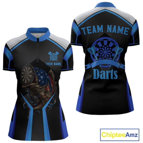 Custom Black Blue Bass Funny Dart 1/4-Zip Shirt For Women Dart Team Sport Jerseys NYN1528
