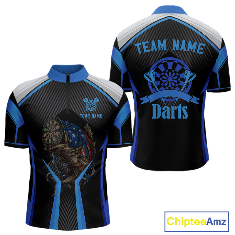 Custom Black Blue Bass Funny Dart 1/4-Zip Shirt For Men Dart Team Sport Jerseys NYN1528