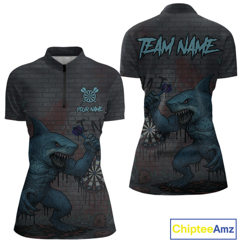 Custom Blue Dripping Shark Grunge Dartboard Funny Dart Men Polo Shirt Graffiti Dart Jerseys NYN1784