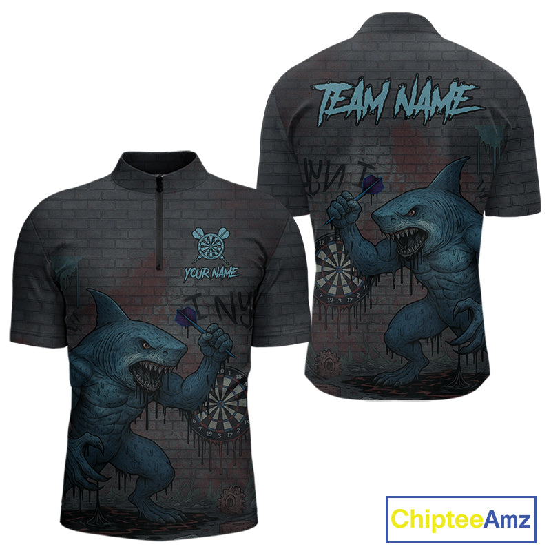 Custom Blue Dripping Shark Grunge Dartboard Funny Dart Men Polo Shirt Graffiti Dart Jerseys NYN1784