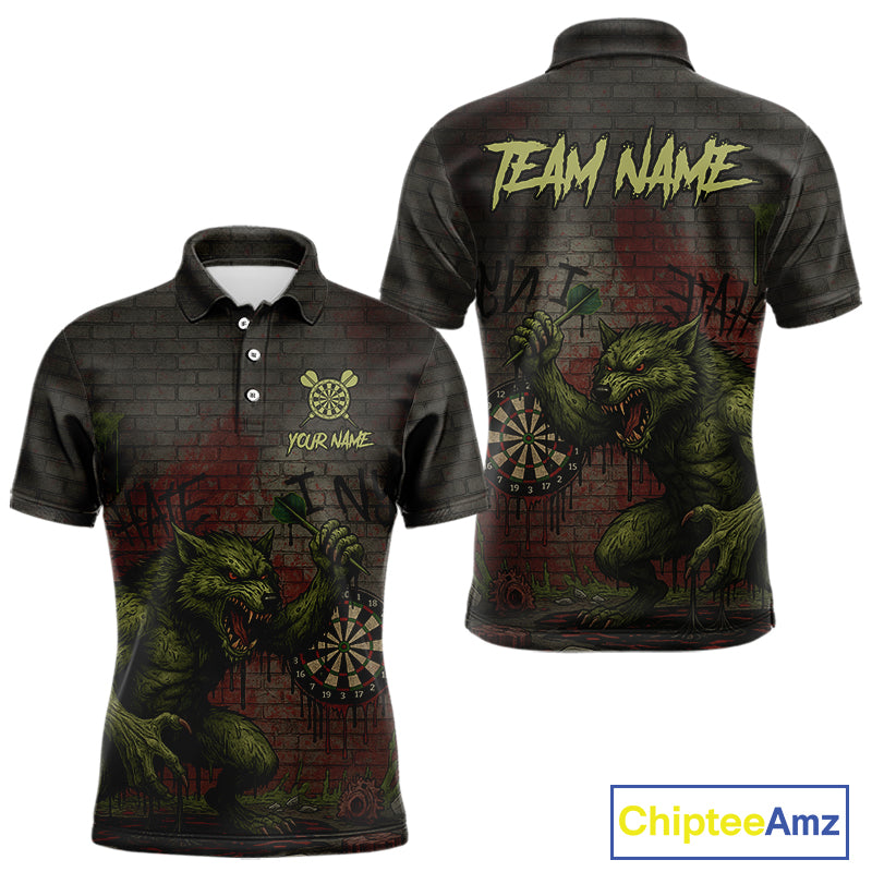 Custom Dripping Grunge Wolf Dartboard Funny Dart Men Polo Shirt Graffiti Dart Jerseys NYN1785
