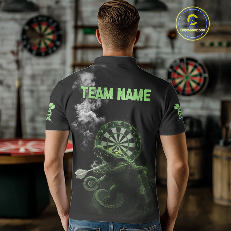 Black And Green Crocodile Grey Smoke Custom Dart Men Polo Shirt Funny Dart Jerseys NYN1790