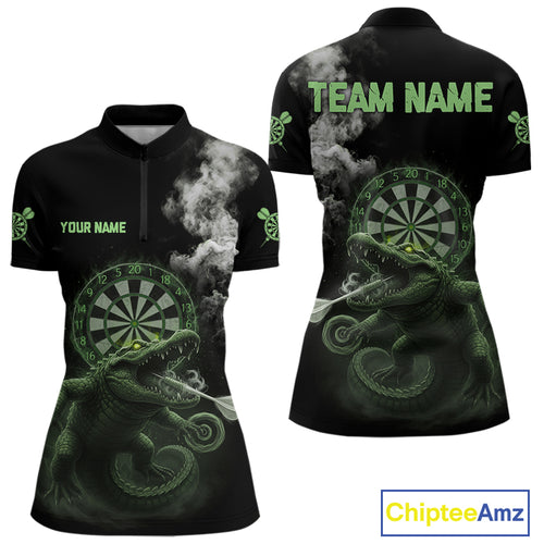 Black And Green Crocodile Grey Smoke Custom Dart Men Polo Shirt Funny Dart Jerseys NYN1790