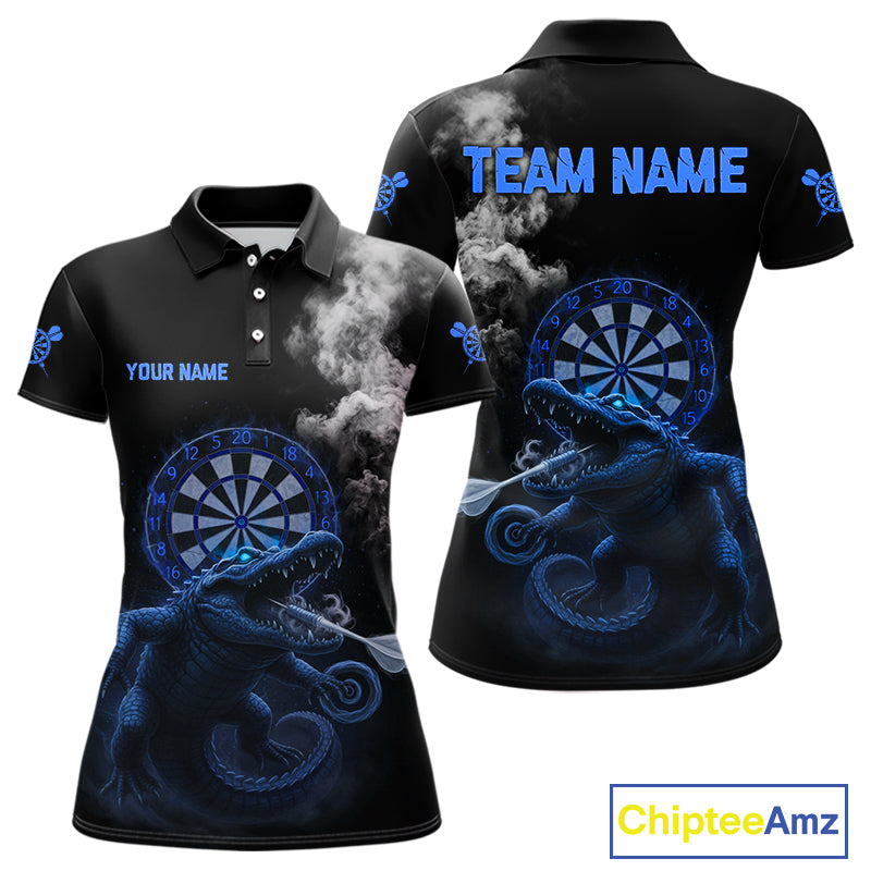 Black And Blue Crocodile Grey Smoke Custom Dart Men Polo Shirt Funny Dart Jerseys NYN1791