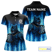 Load image into Gallery viewer, Personalized Blue Flames Bulldog Dartboard Women Darts Polo Shirt Custom Funny Darts Jerseys NYN2581